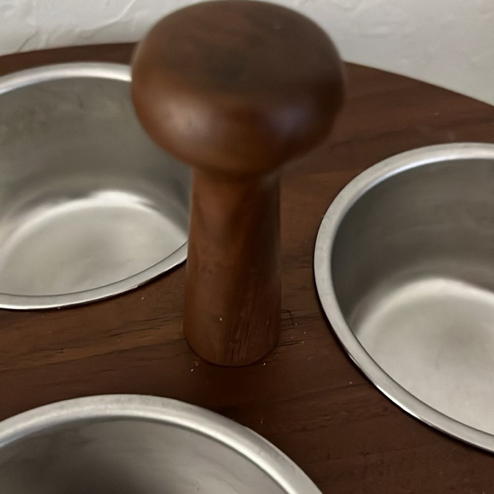 Kustom Kraft VTG Black Walnut Mid-Century Modern Serveware Made in USA Spins - Picture 6 of 9